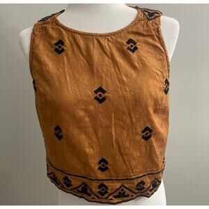 Anthropologie Embroidered  Aztecs Sleeveless Crop Top Sz 10 Button Down Back